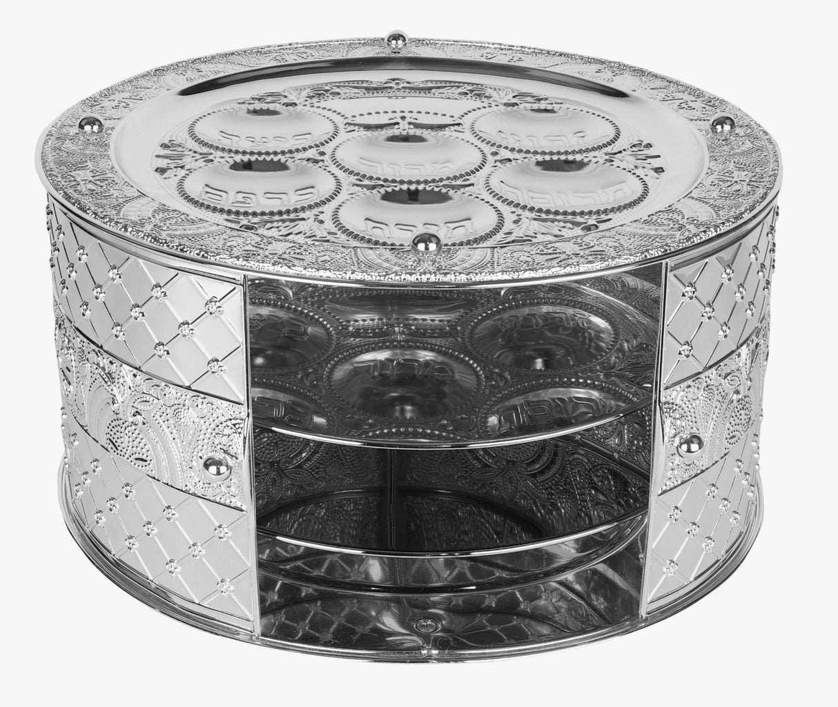 3 tier Silver Plated Seder plate Large 15.75 "W X 7.85" H