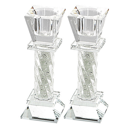 Elegant Crystal Candlesticks 11cm- With Decorative Stones