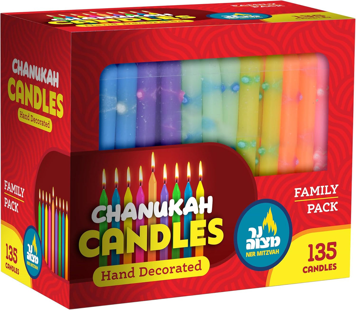 Colorful Decorated Hanukkah Candles – 135 Count Family Pack