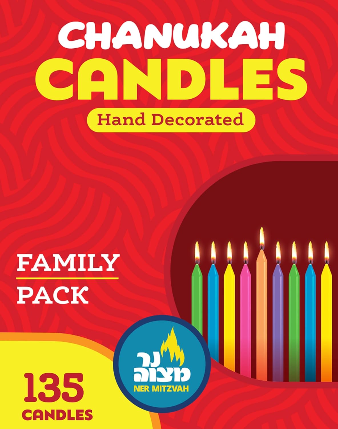 Colorful Decorated Hanukkah Candles – 135 Count Family Pack