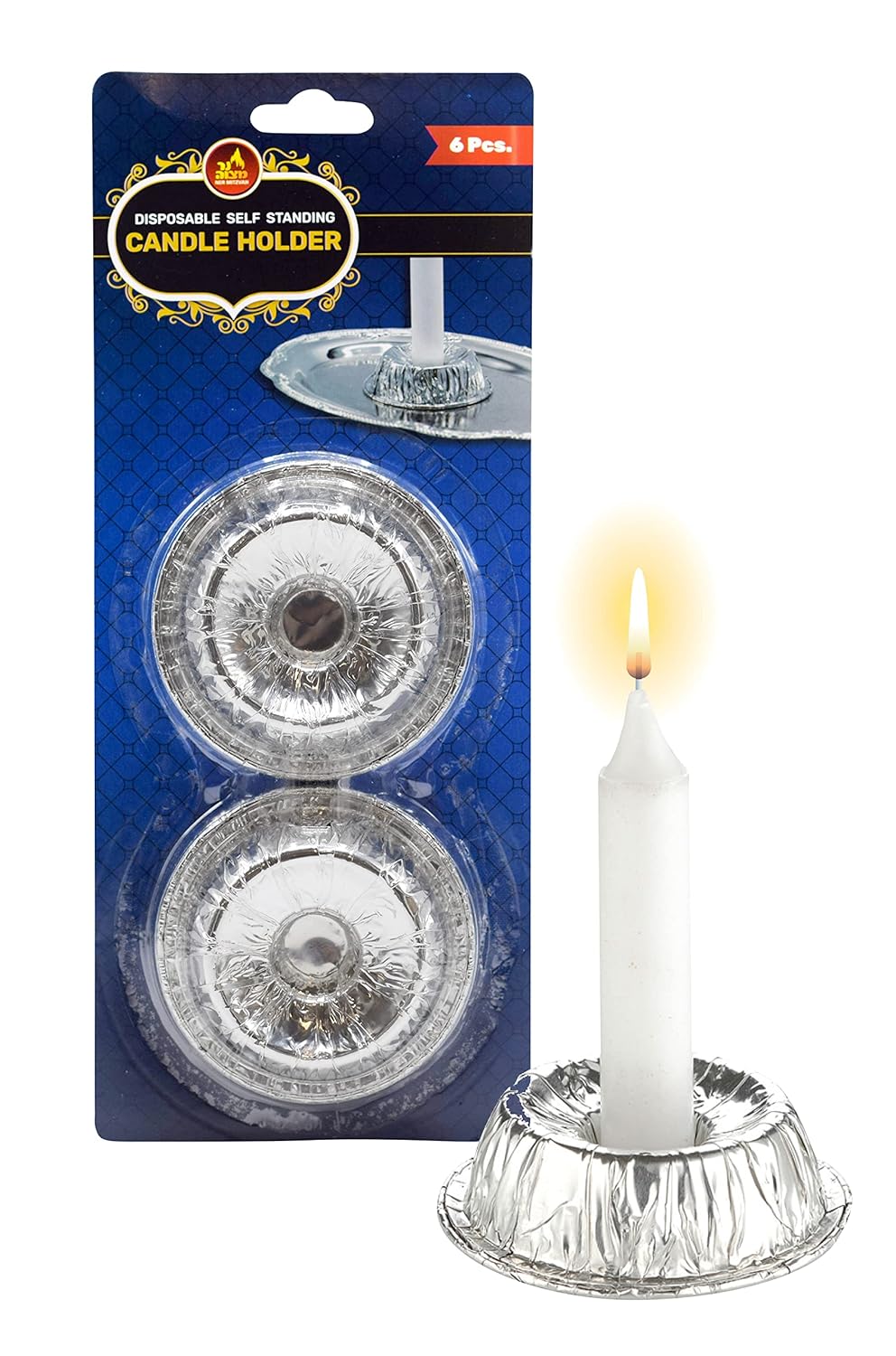 Ner Mitzvah Self Standing Candle Holder - Disposable Foil Candle Holders