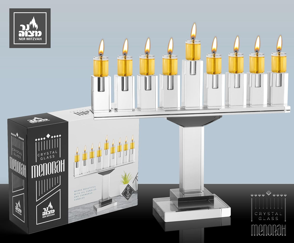 Crystal Glass Menorah - Gray