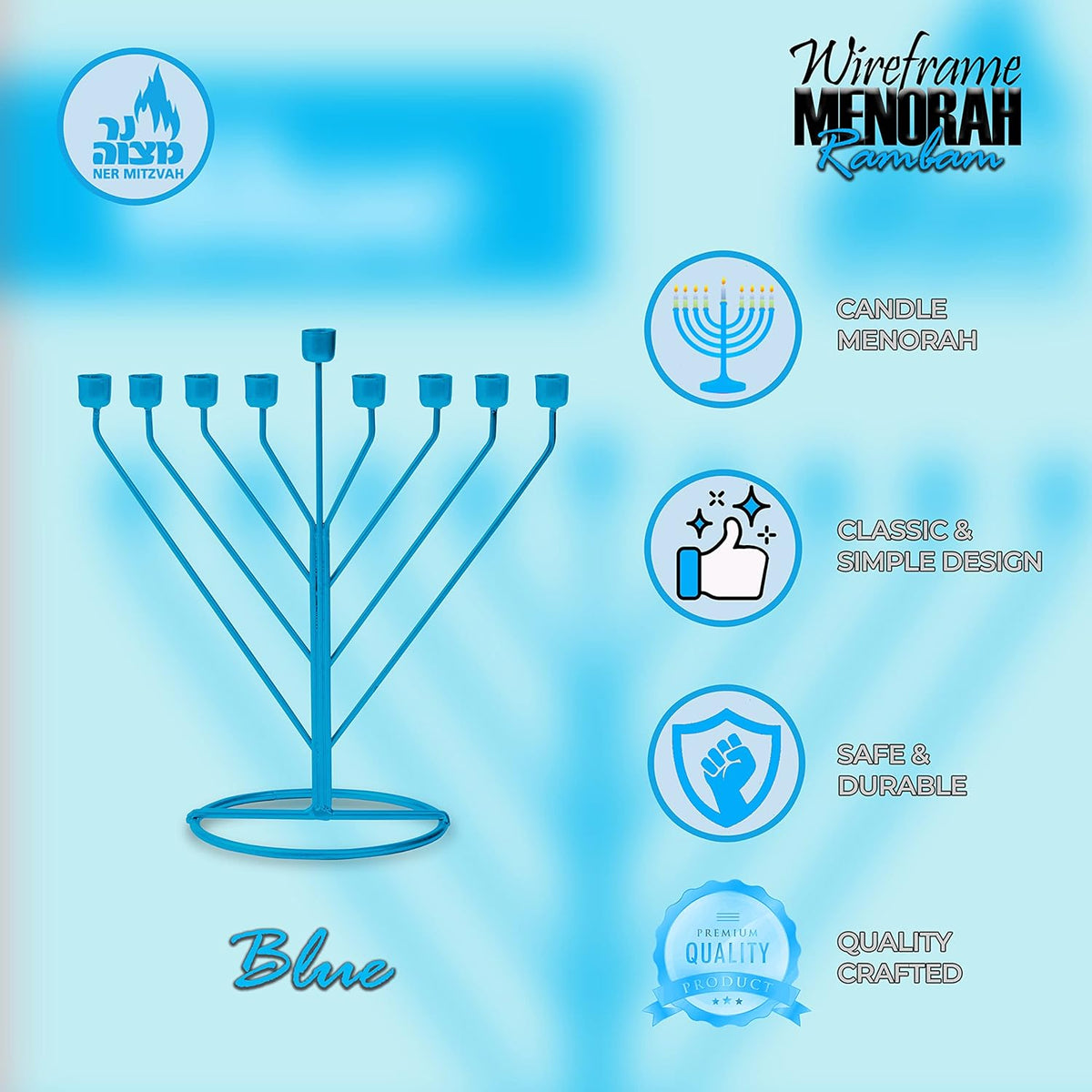 Blue Rambam Wire Menorah
