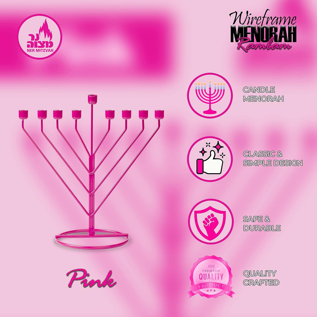 Pink Rambam Wire Menorah