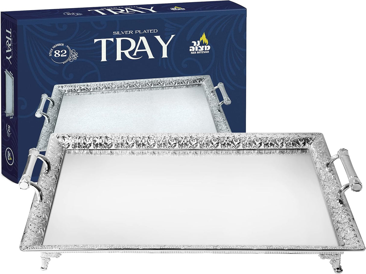 Ner Mitzvah Sliver Plated Glass Tray 60X40cm