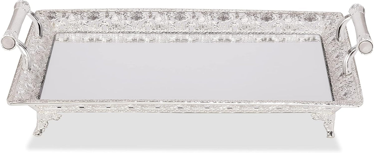 Ner Mitzvah Sliver Plated Glass Tray 60X40cm