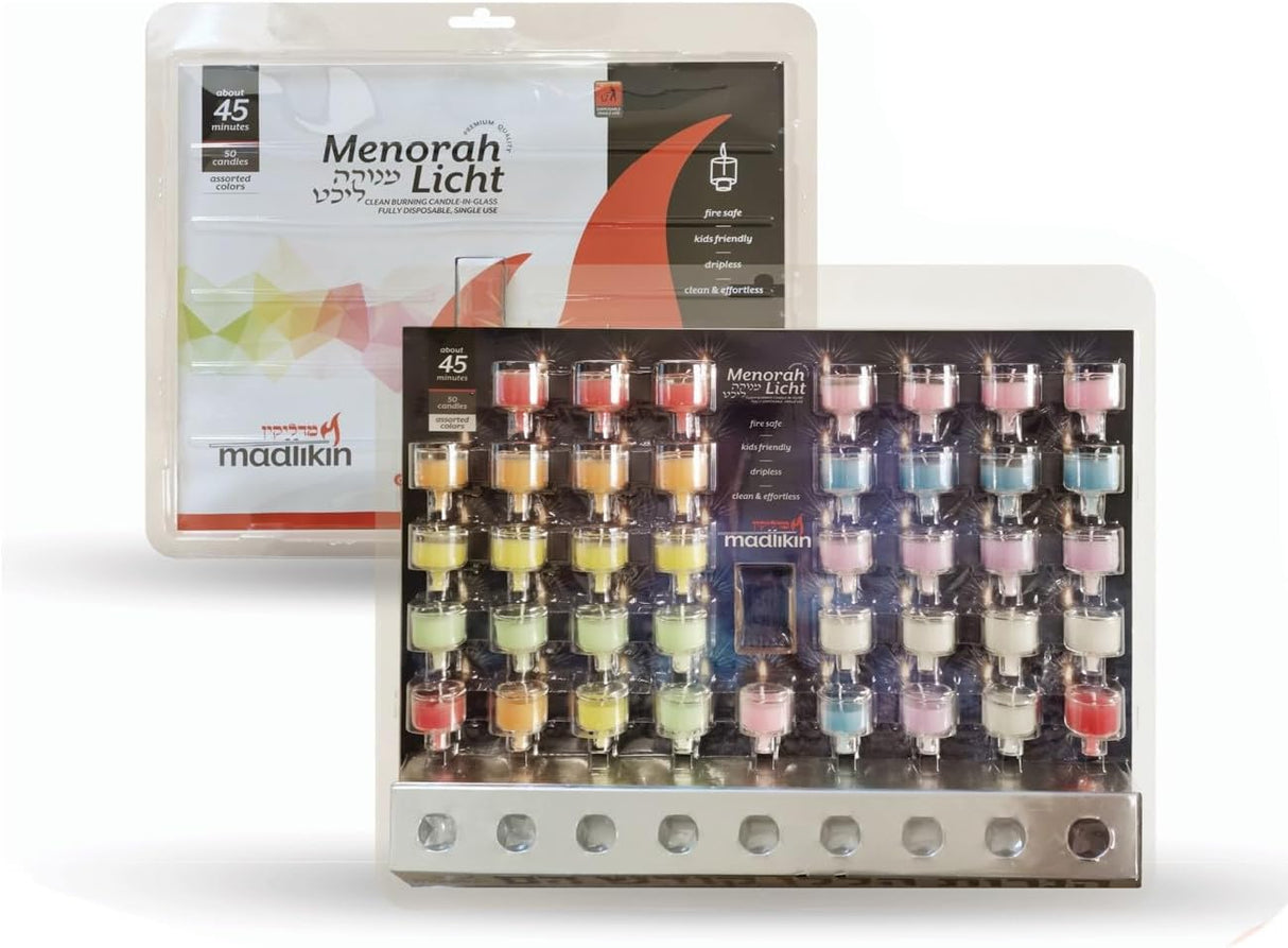 MADLIKIN CHANUKAH KIDS MENORAH WITH 50 COLORED GLASS CUPS