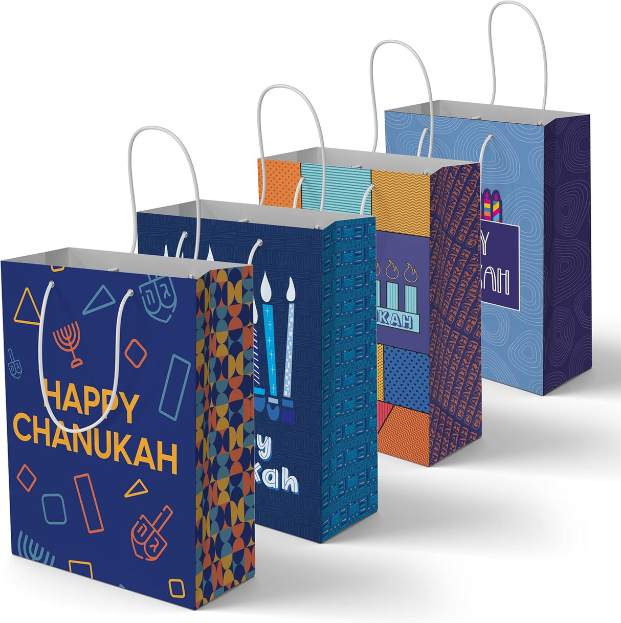 4 Chanukah Gift Bags with Assorted Hannukah Designs