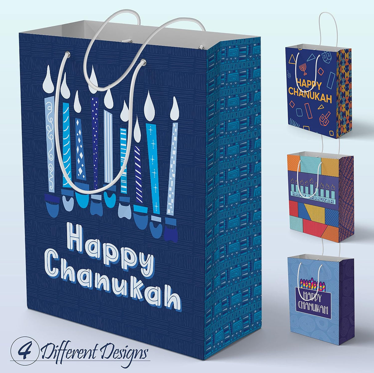 4 Chanukah Gift Bags with Assorted Hannukah Designs