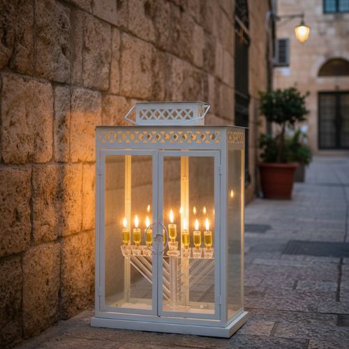 Crystal Menorah 21cm- Chabad Inlaid With Stones