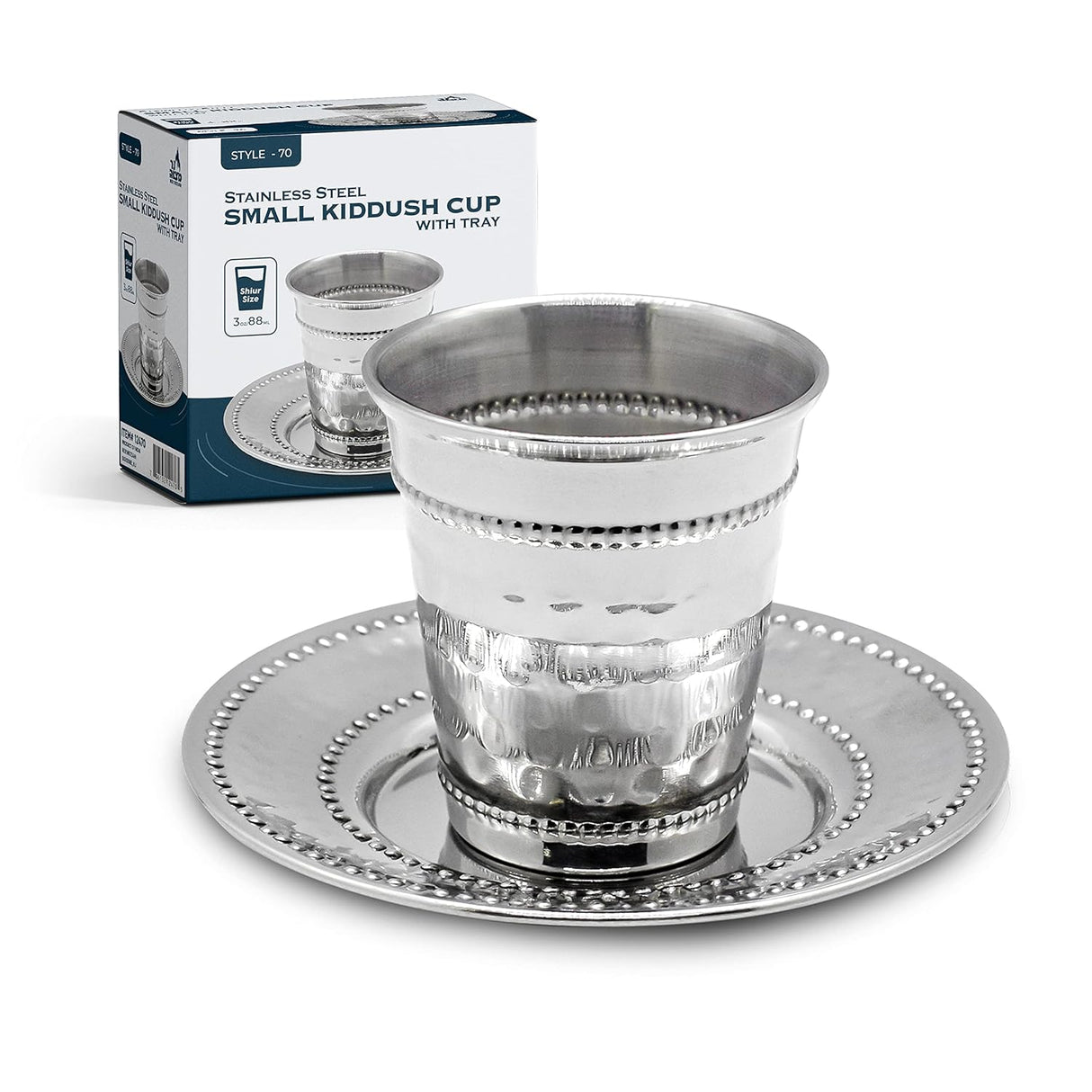 Mini Kiddush Cup & Tray - Stainless Steel