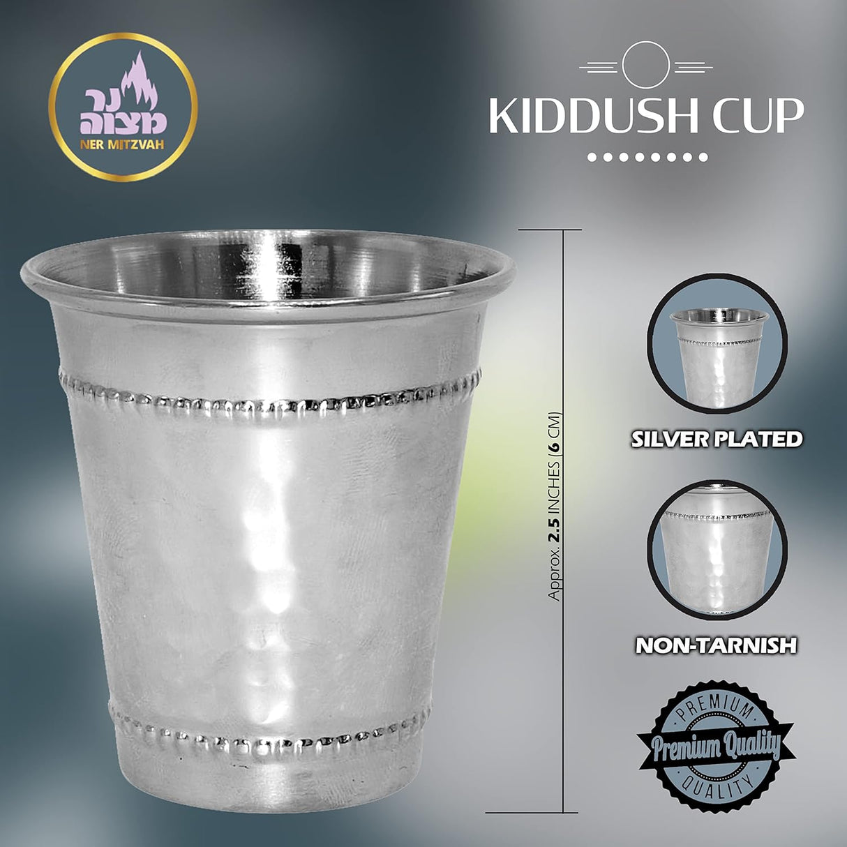 Mini Kiddush Cup & Tray - Stainless Steel