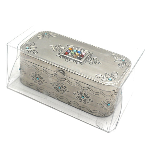 Nickel Travel Size Candlesticks In A Box With Cover 3x9 Cm Inlaid With Choshen Stones