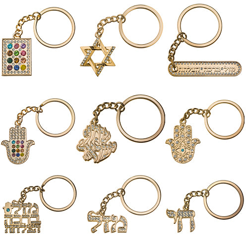 Metel Keychain with Stone Inlay MIX