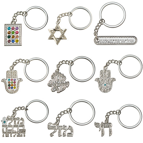 Metel Keychain with Stone Inlay MIX