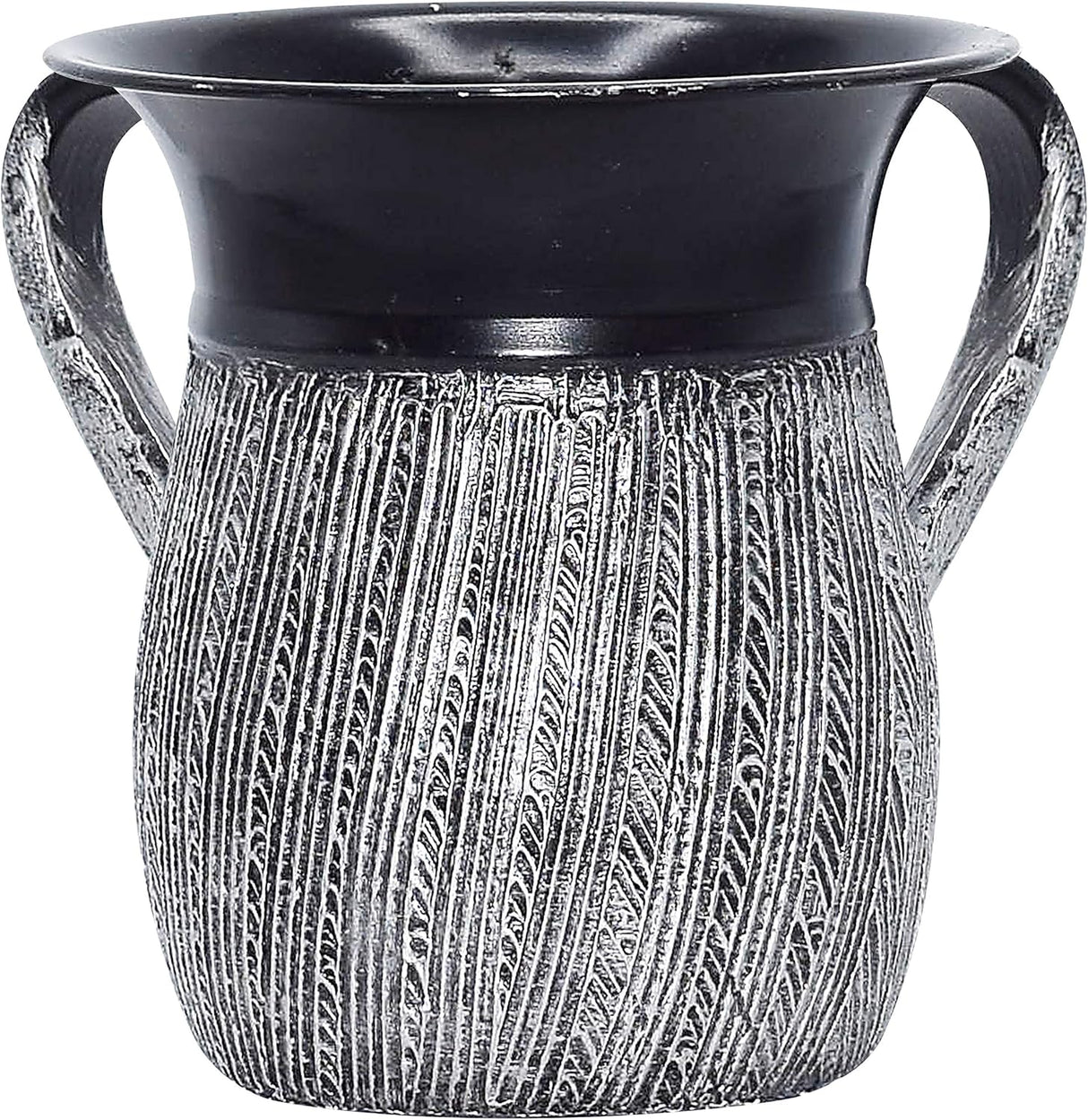 Stainless Steel Netilat Yadayim Cup – Black and White Stripes Painted Design