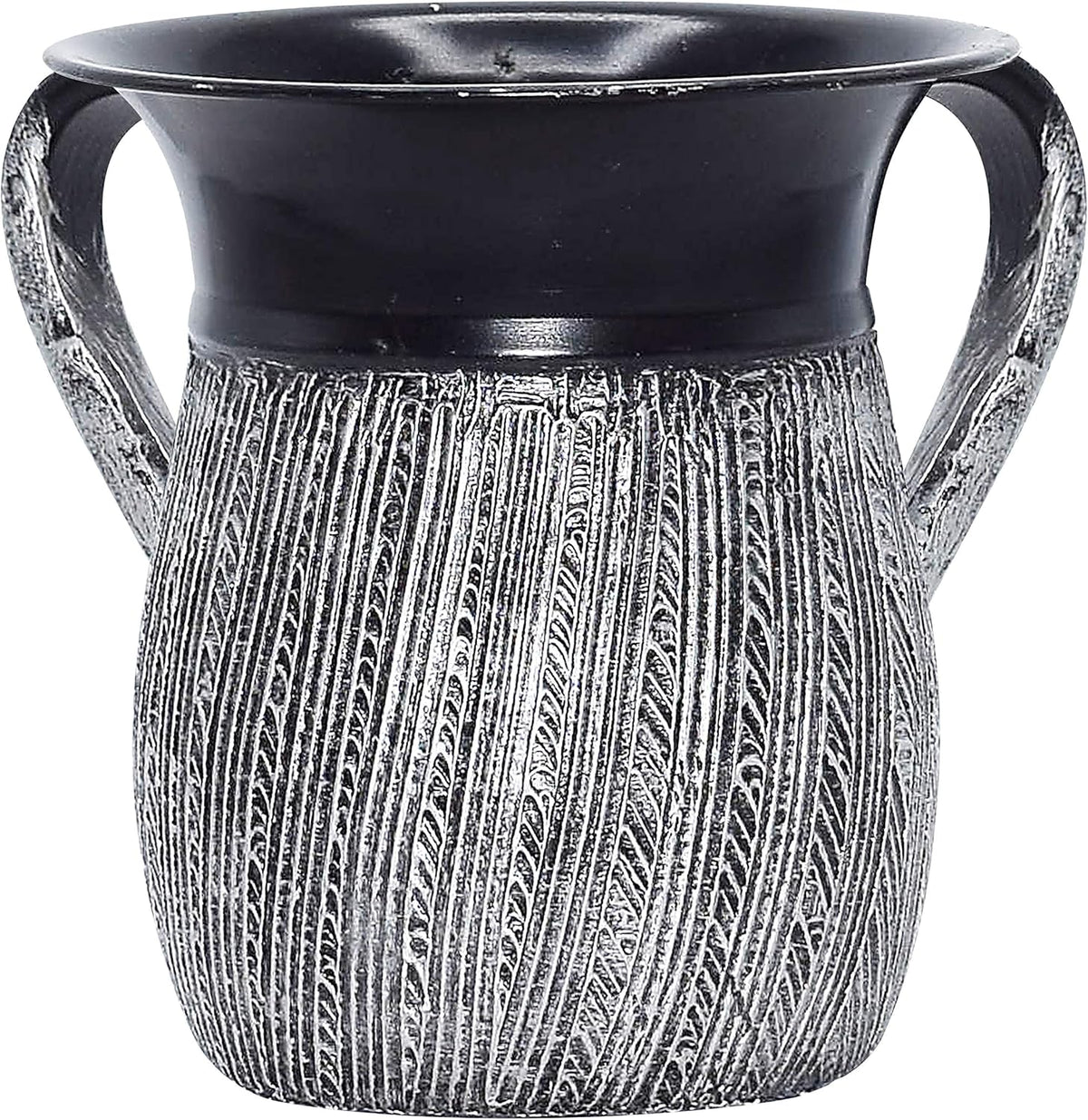 Stainless Steel Netilat Yadayim Cup – Black and White Stripes Painted Design