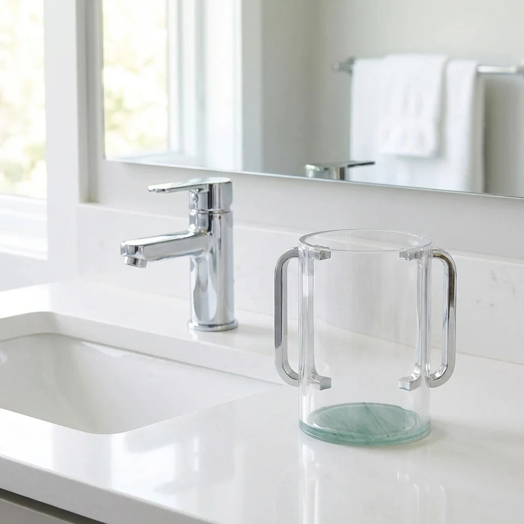 Lucite Clear Washing Cup 13 cm - SILVER Handles