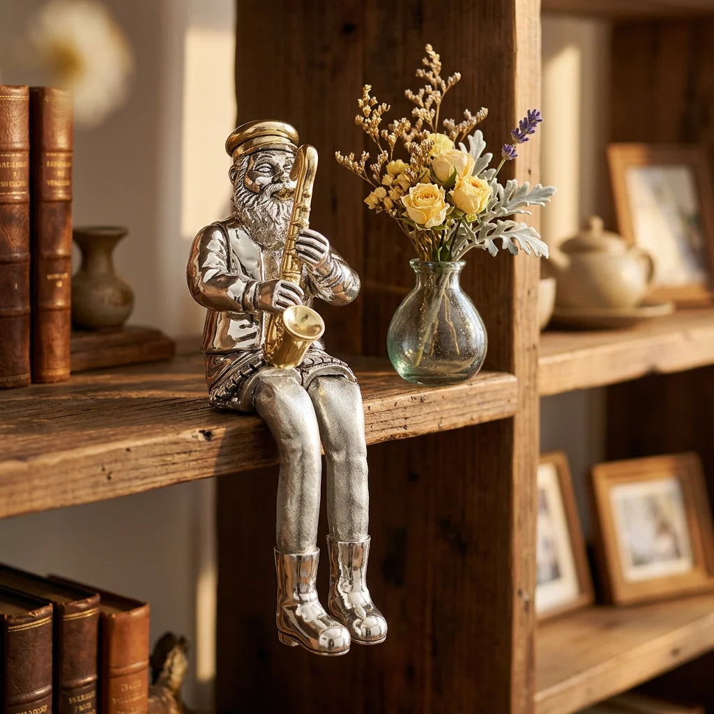 Polymer Sitting Hassidic Figurine With Black Cloth Legs 26 Cm - Saxophone Player