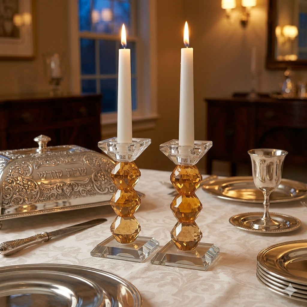 Pair of Crystal Elegant Candlesticks 10.5 cm