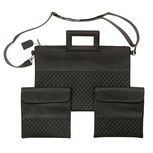 PU Leathere Fabric Talit & Tefilin Set 45*31 cm with Handles- Black