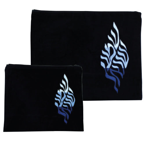 Velvet Dark Blue Tallit And Tefillin Set 38x29cm- Shema Israel
