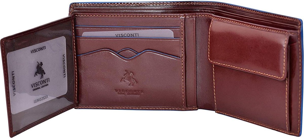 Visconti Men's Leather Wallet - Bilfold - Genuine Leather - RFID - Brown - Alps Collection