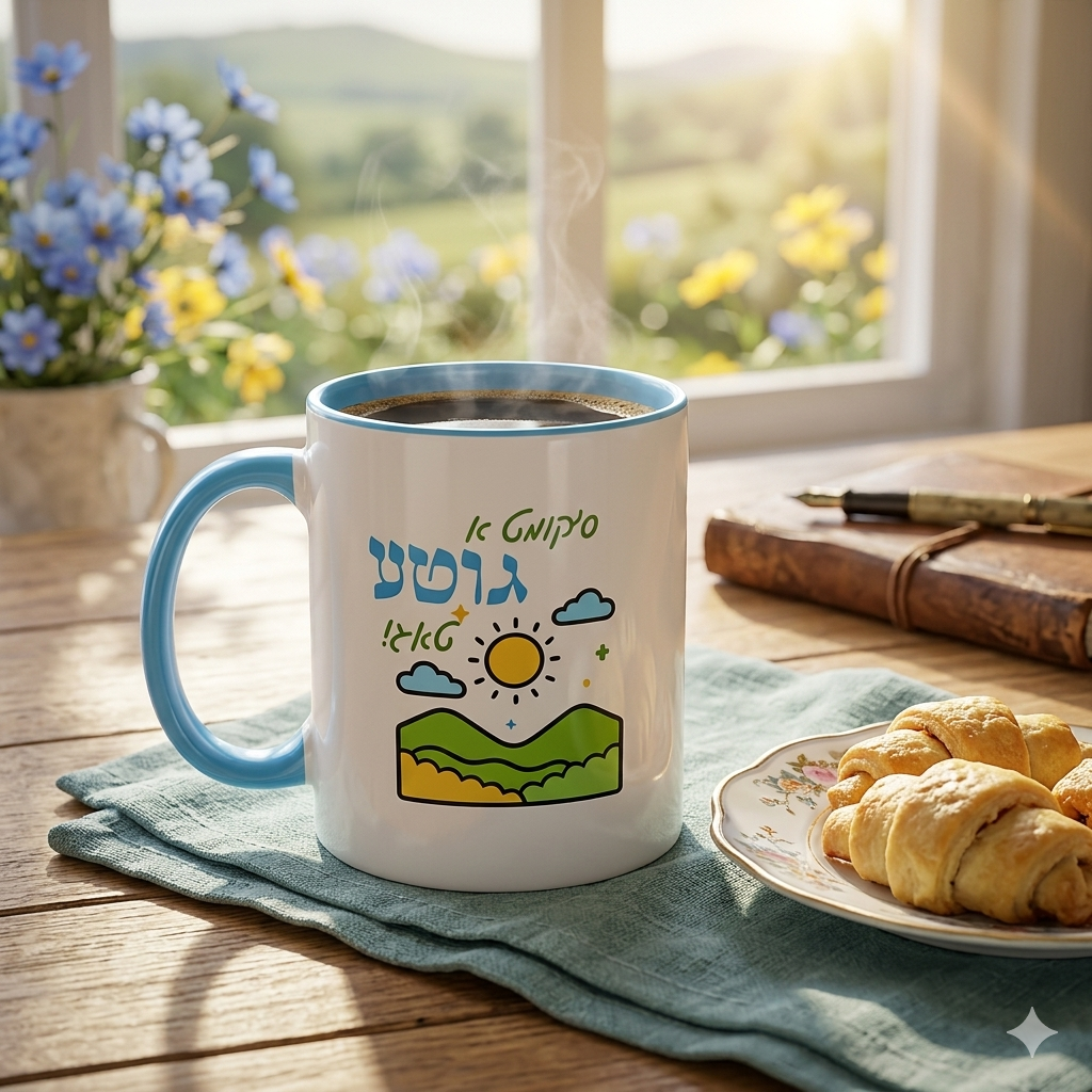 Coming A Good Day Mug / Yiddish