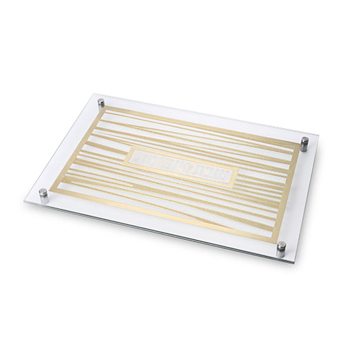 Glass Challah Tray 42*29 cm - Gold, Striped