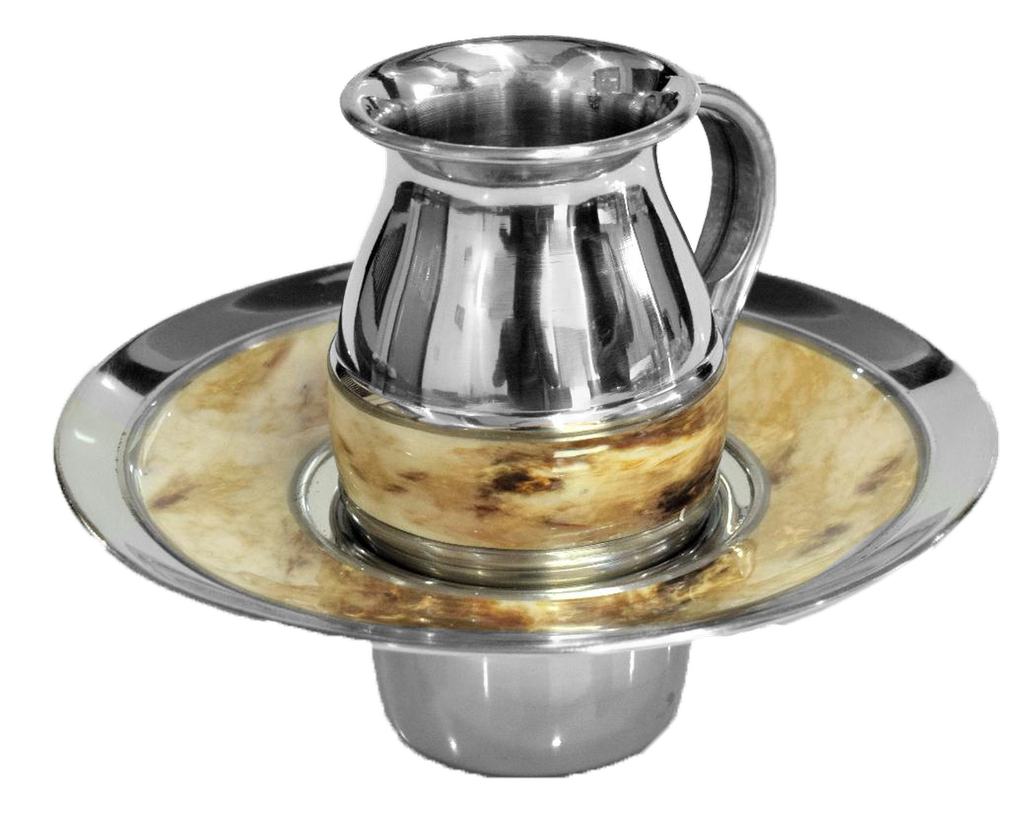 Stainless Steel Mayim Achronim With Beige Marble Design