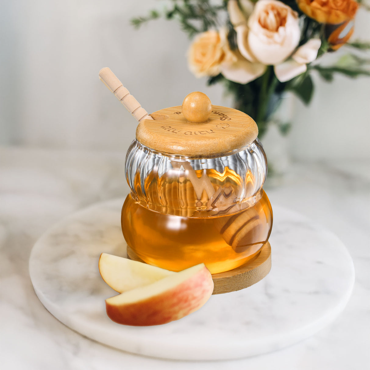 Glass Honey Jar with Wood Lid & Honey Dipper