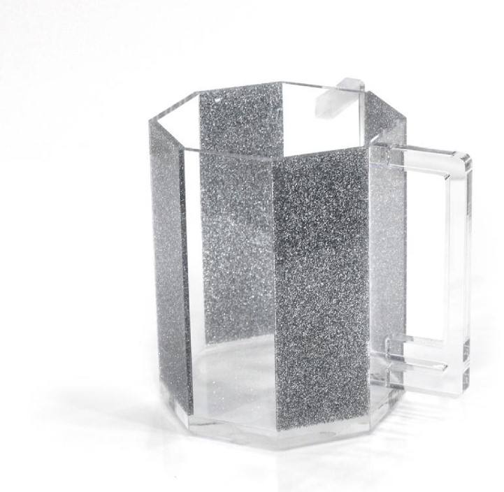 Hexagonal Silver Glitter Acrylic Netilat Yadayim Washing Cup Modern Lucite Wash Cup with Dual Handles