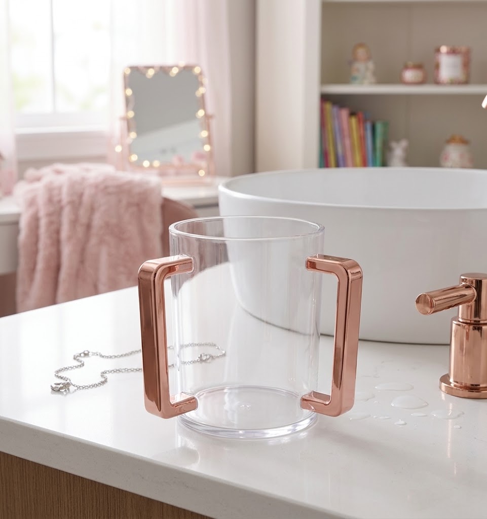 Rose Gold Dual-Handle Vanity Washing Cup