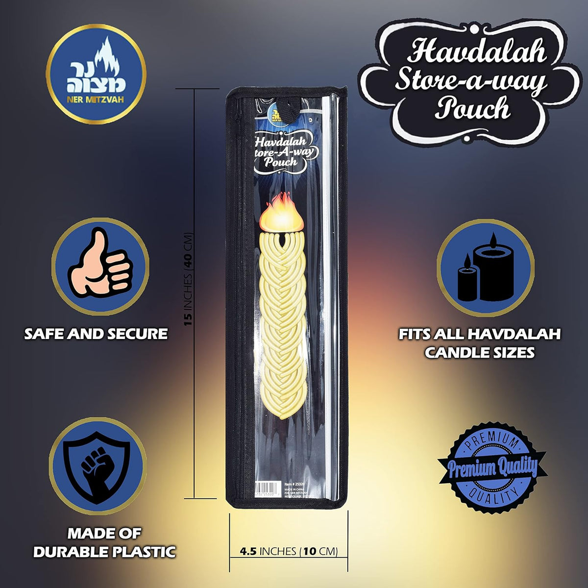 Ner Mitzvah Havdalah Candle Holder - Havdalah Store Away Pouch - Heavy Duty Plastic Pouch with Zipper
