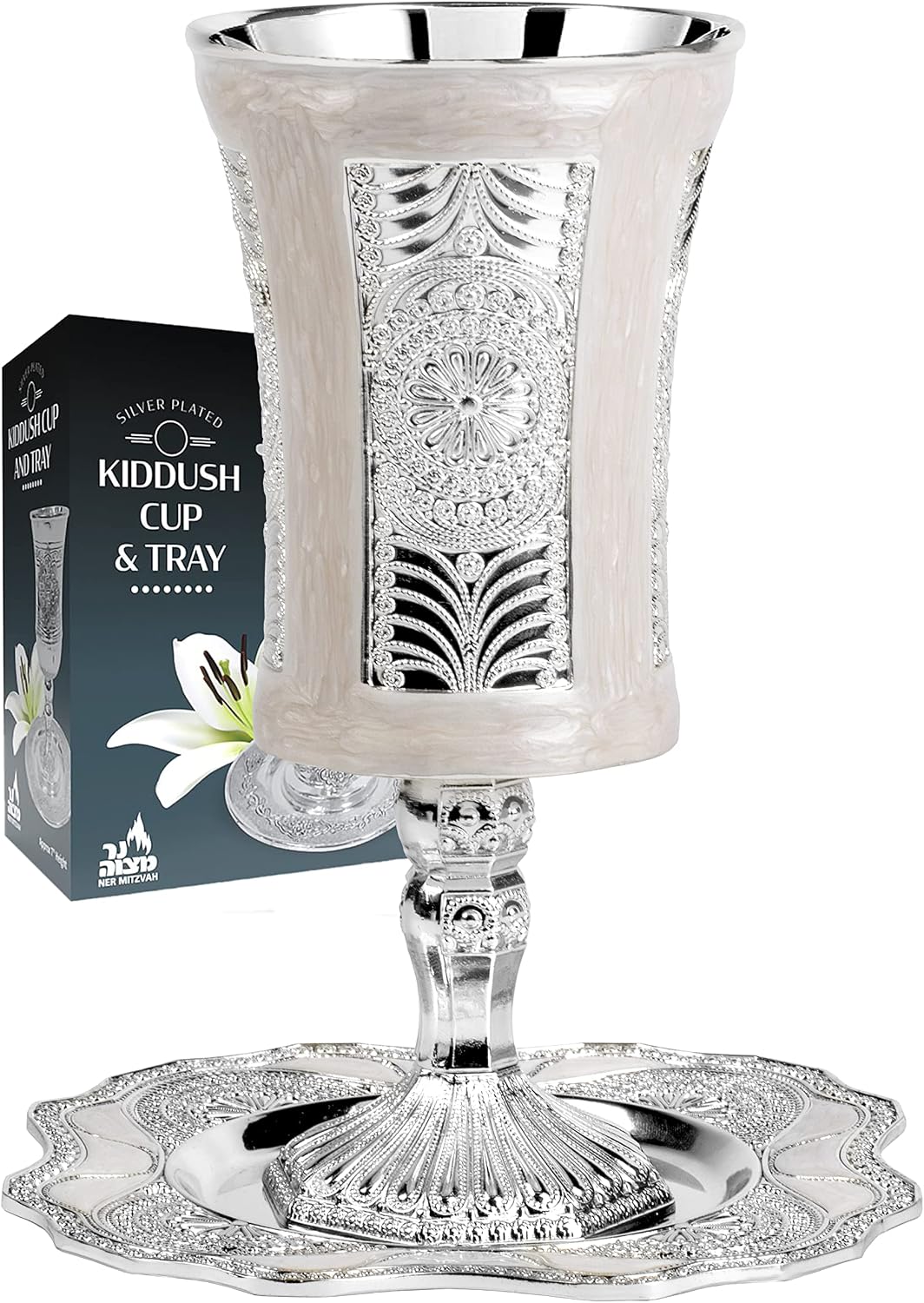 Marble & Silver Plated Kiddush Cup & Tray