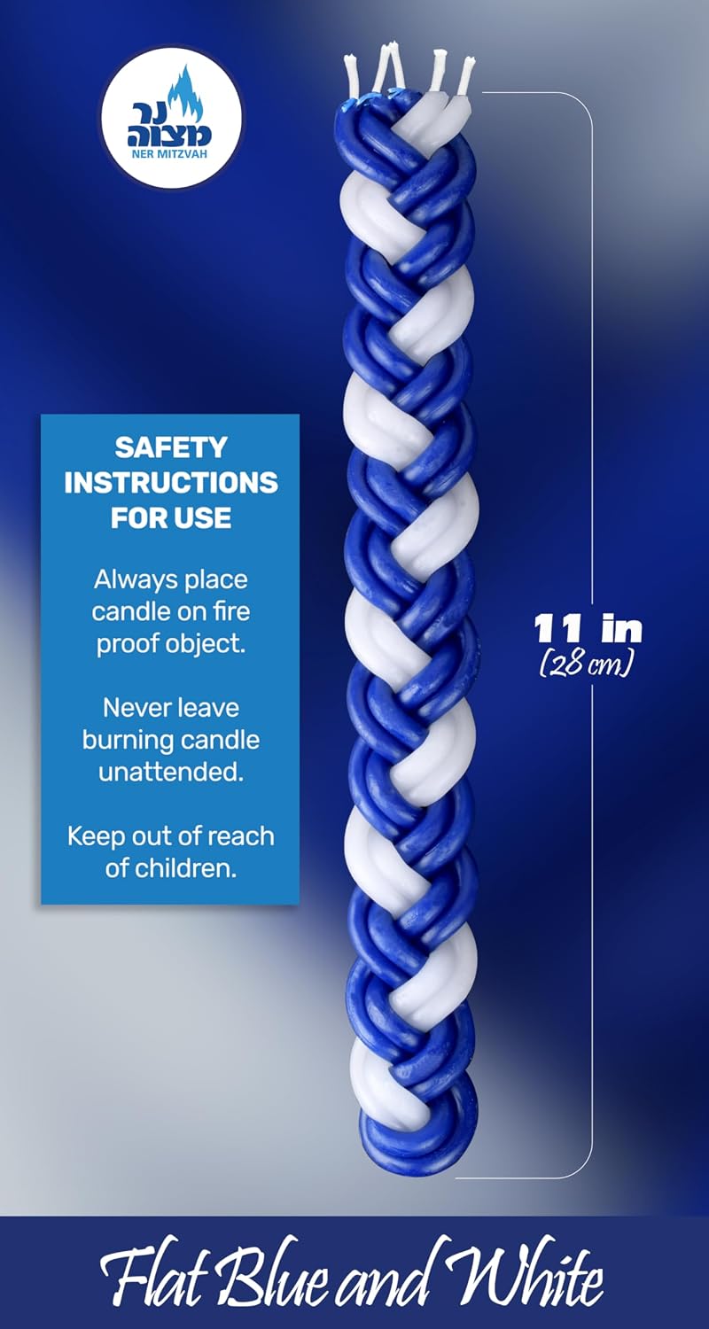 Ner Mitzvah Havdalah Braided Candle - Blue and White Paraffin Wax