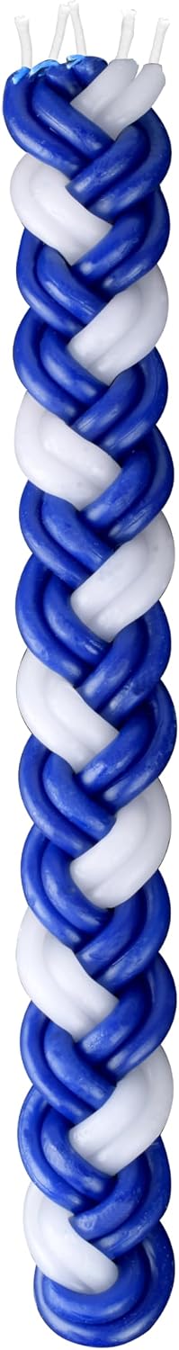 Ner Mitzvah Havdalah Braided Candle - Blue and White Paraffin Wax