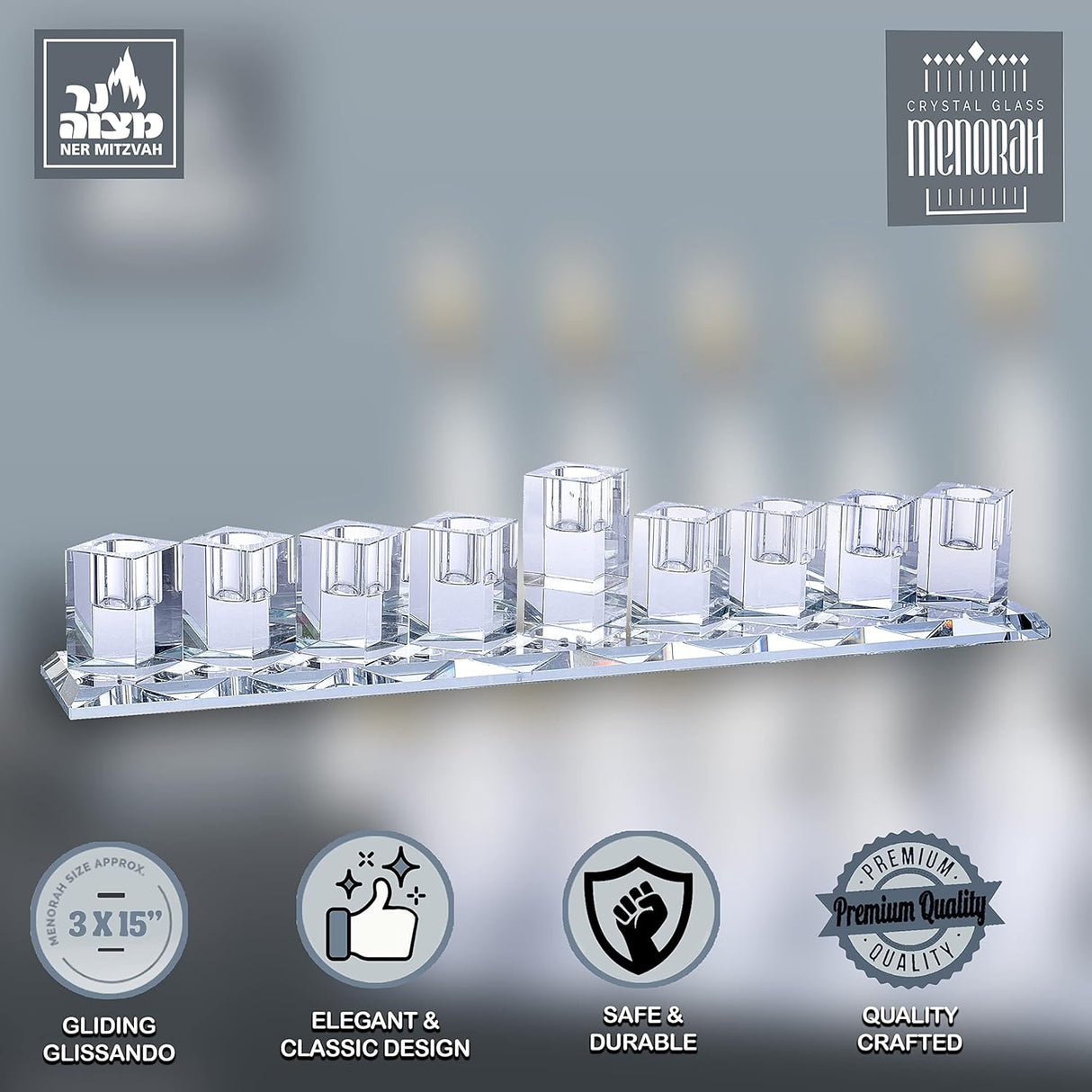 Crystal Glass Menorah - Long