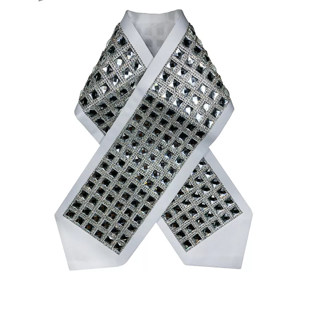 Atarah for Tallit with transparent square Сrystal on white satin