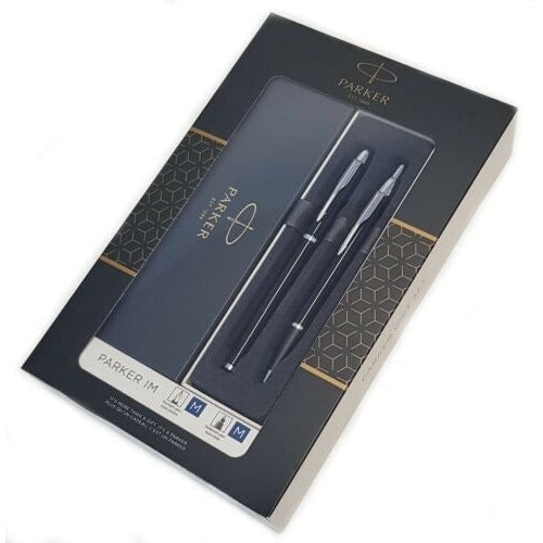 PARKER IM Duo Pen Set : Fountain Pen + Ballpoint Pen , Black lacquer, Chrome trims