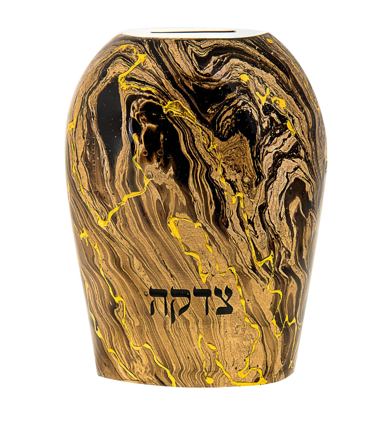 Tzedakah box Gold Abstract with Gold  Flares