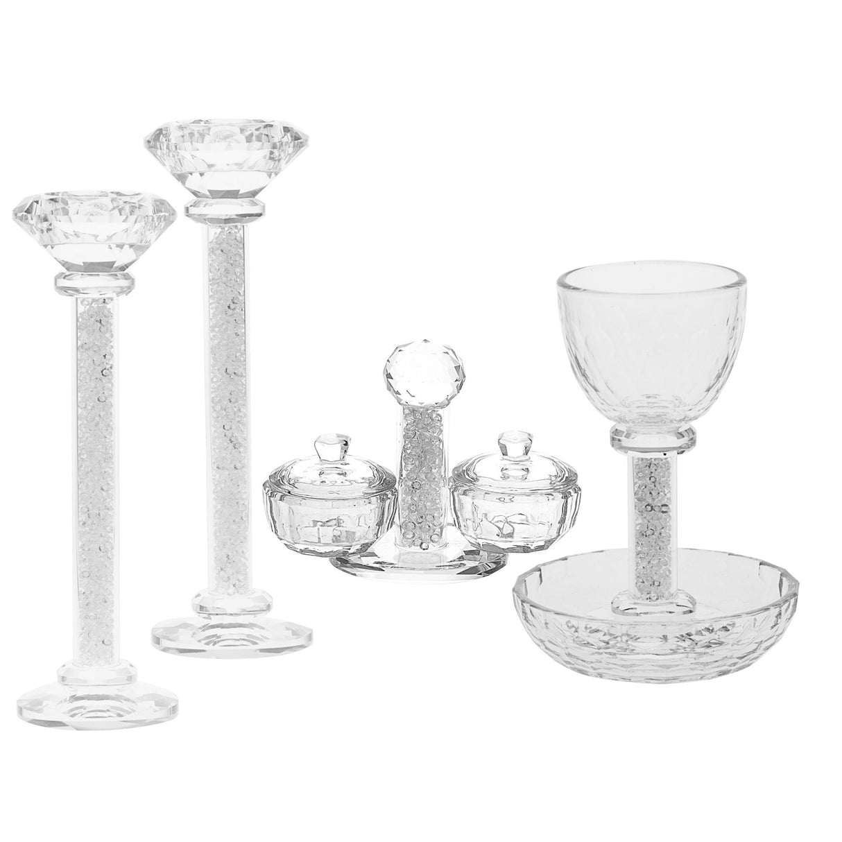 Crystal Candle stick, Kiddush Cup and Salt & Pepper set