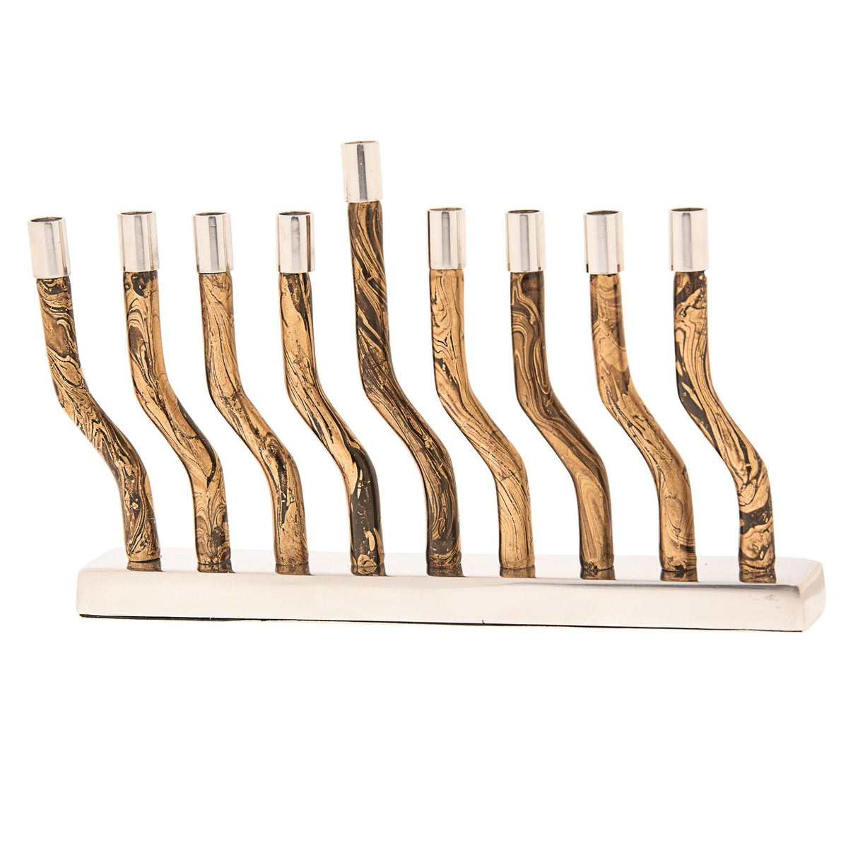 Menorah Metal Modern Swirl Gold