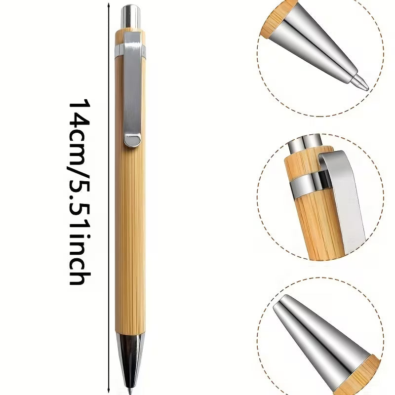 Natural Bamboo Push-Button Pen with Custom Name Inscription
