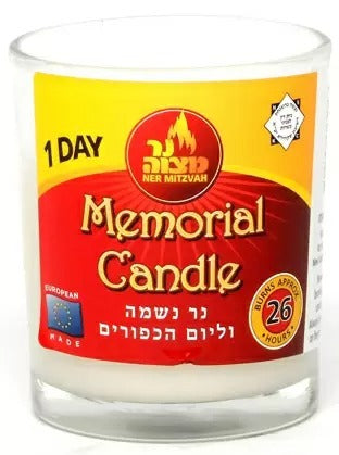 Ner Mitzvah Yahrzeit Memorial Candle, Glass