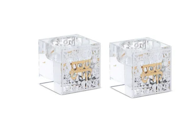 Crystal Tea Light Candle Holders With Gold And Silver Plates