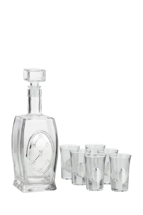 Liquor Set Bottle + 6 Cups Chess Silver