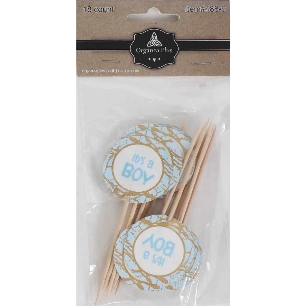 18 Blue Round "Its A Boy" Toothpicks For Cake Decarotion