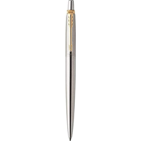 Parker 1953182 Jotter Ballpoint Pen, Stainless Steel with Gold Trim, Medium Point Blue Ink, Gift Box