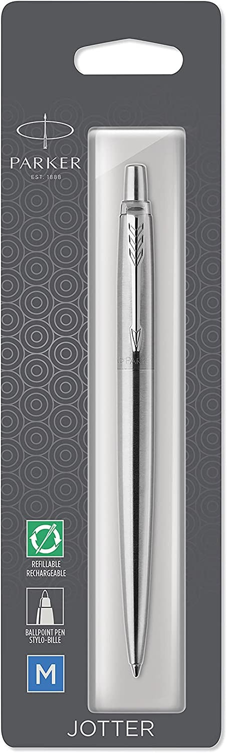 Parker Jotter Ballpoint Pen | Stainless Steel | Medium Point Blue Ink